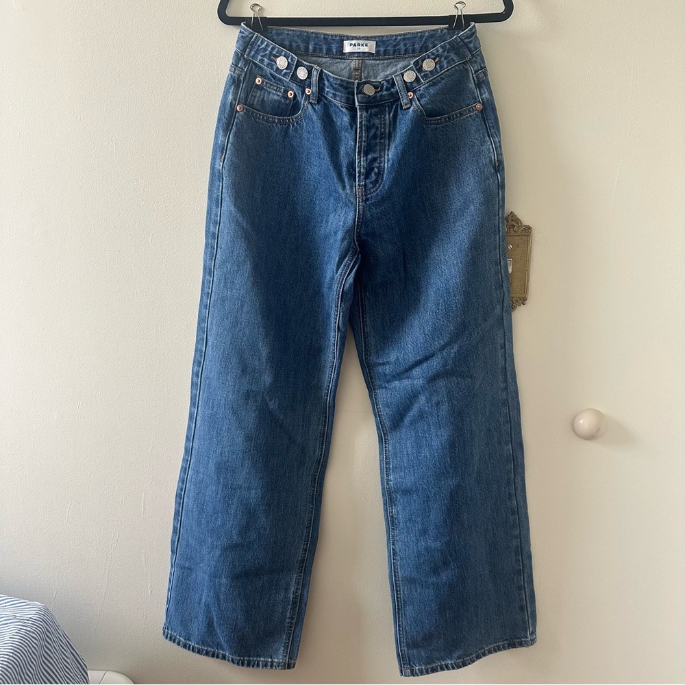 Parke Adjustable waist jeans darker blue wash